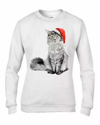 Buy Maine Coone Cat With Santa Claus Hat Christmas Women's Sweatshirt Jumper • 23.95£