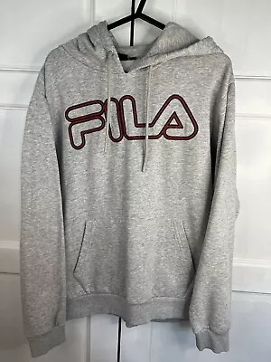 Buy Fila Graphic Embroidered Patch Spell Out Logo Grey Hoodie Size Medium • 20£