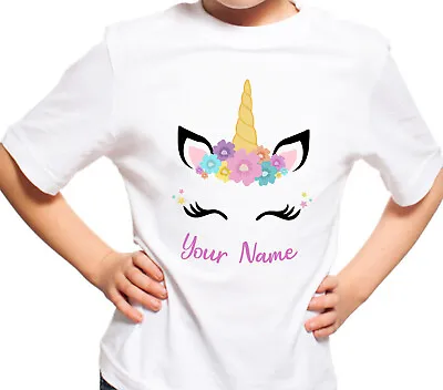 Buy Personalised Unicorn T-Shirt Any Name Girls Tshirt Birthday Gift Childrens Top • 8.99£