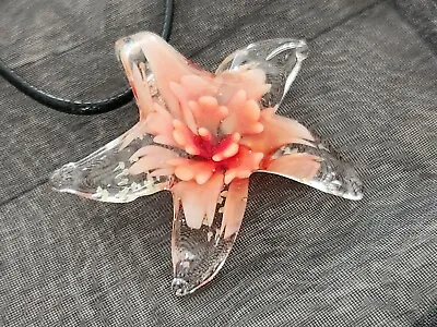 Buy Starfish Necklace, Orange And Clear Glass Star Fish Pendant, Mermaid Jewellery • 13£