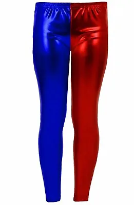 Buy Metallic Blue And Red Leggings Fancy Dress Halloween Harlequin Harley Quinn S/M • 9.95£
