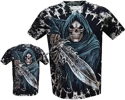 Buy Mens Grim Reaper Glow In The Dark Skull Tye Dye T-Shirt,Front & Back Print M-3XL • 14.95£