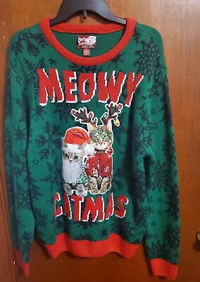 Buy Women Ugly Christmas Party Sweater  Meowy Catmas  - Size M • 8.55£