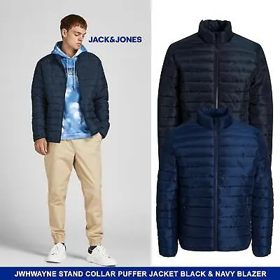 Buy Jack & Jones Men's Stand Collar Puffer Jacket, Crewneck, Full Zip Black Or Navy • 24.99£
