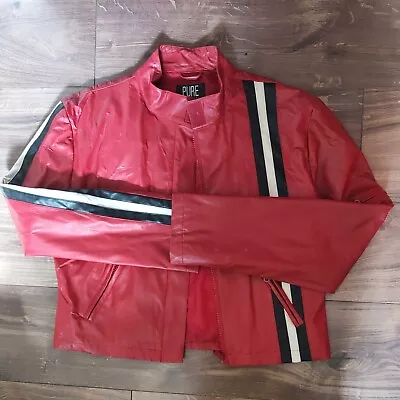 Buy Unisex Red Faux Leather Biker Jacket Zip Detail. Vegan • 0.99£