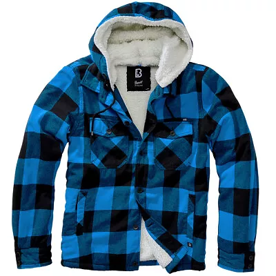 Buy Brandit Lumber Hooded Jacket Military Streetwear Mens Flannel Coat Black/Blue • 79.95£