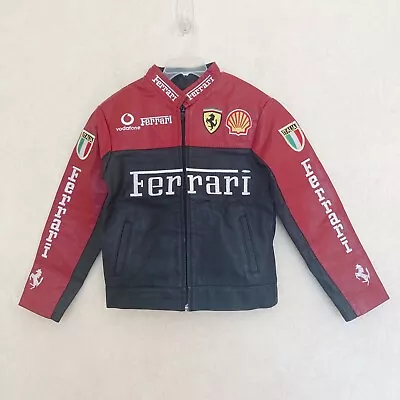 Buy Ferrari Leather Zip Up Jacket Red Black Boy Size 7/8 • 59.20£