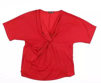 Buy Boohoo Womens Red Polyester Wrap T-Shirt Size 16 V-Neck - Ruched Detail • 4.50£