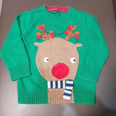 Buy Next Christmas Jumper Reindeer Green Kids Age 2-3 Great Condition • 13.99£