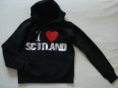 Buy I Love Heart Scotland Women's Black Hoodie Kangaroo Pocket Size S  • 10£