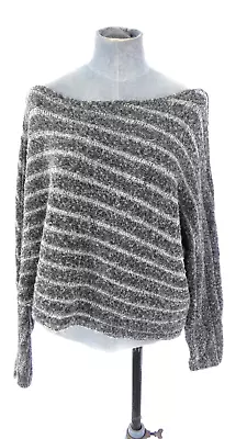 Buy Zara Grey Jumper Cosy Cropped Slouchy Marl Striped Batwing Sleeve Sweater M • 9.99£