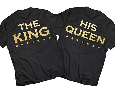 Buy The King His Queen Mens Womens Black T-shirt Gold Love Couple Unisex BNWT #A • 18.99£