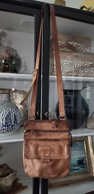 Buy Vintage Fossil Crossbody Bag Cognac Brown Leather Pockets Shoulder Purse Wallet  • 39.46£