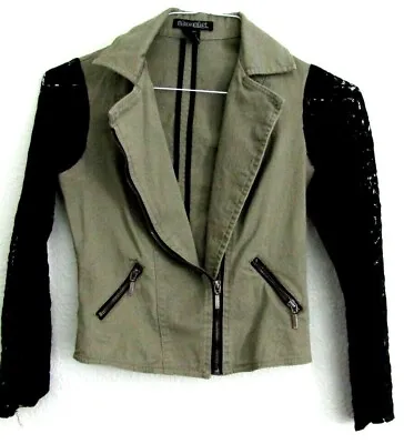Buy STOOSHY Women's Green  Denim Jacket, Black Lace,Zippers,  Biker, Goth, BOHO, XS • 12.53£