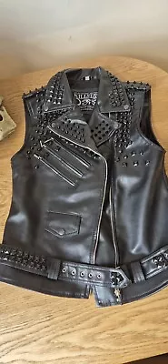 Buy Killstar Doom Sleeveless Vegan Leather Studded Jacket • 100£