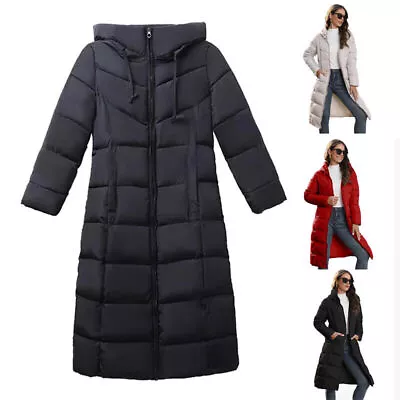 Buy Women's Winter Long Parka Quilted Knee Coat Hooded Ladies Warm Padded Jacket • 18.49£