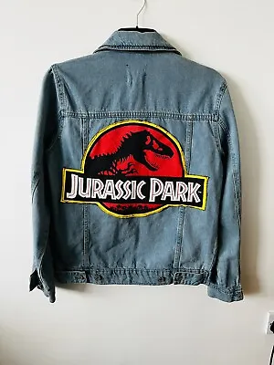 Buy Mens Size Small Women’s Medium Denim Jacket Reworked Jurassic Park 90s Movie • 49£