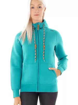 Buy CMP Fleece Jacket Between-Seasons Hoodie Green Drawstring Lightweight Pockets • 51.37£