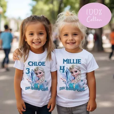 Buy Children's~  Birthday Girl,  Elsa , T Shirt * Personalised 100% Cotton • 8.99£