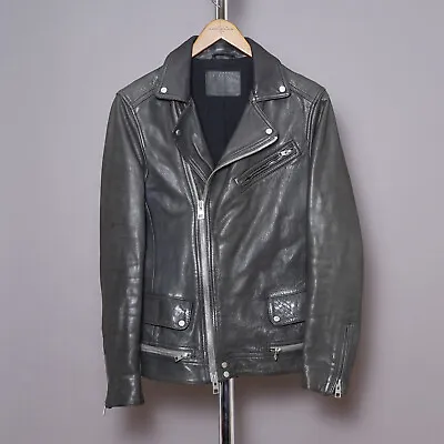 Buy ALL SAINTS Mens AKIRA Leather Jacket SMALL Biker Bomber Celebrity Clay S C21 • 199.99£