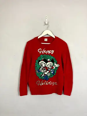 Buy Disney Christmas Jumper, Red, Mickey Minnie Mouse, Happy Holidays, Festive, UK10 • 12.99£