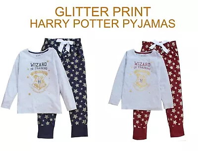 Buy Girls Harry Potter Hogwarts Long Pyjamas Set With Glitter Crest And Stars SALE • 9.99£