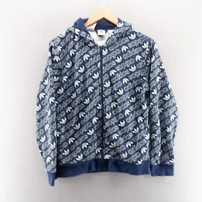 Buy Adidas Boys Hoodie 13-14yrs Blue All Over Print Logo Full Zip Jacket Cotton • 17.09£