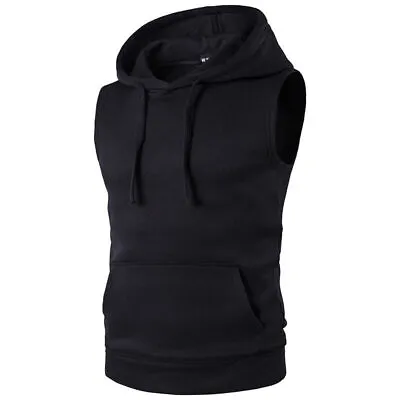 Buy Mens Sleeveless Hoodie Tank Top Bodybuilding Gym Workout Fitness Vest T-Shirt • 10.91£