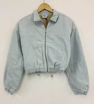 Buy BDG Women’s Borg Fleece Lined Cropped Denim Jacket Bleach Wash Size M NEW • 27£