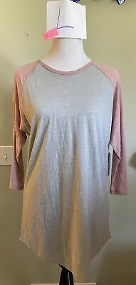 Buy NEW LuLaRoe Raglan 3/4 Sleeve T Shirt Randy Top Large NWT Gray & Pink • 7.10£