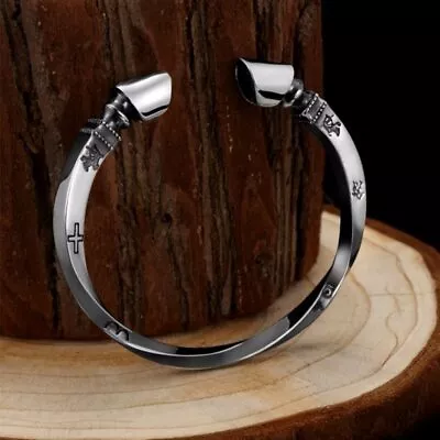 Buy Solid 925 Sterling Silver Viking Men's Bracelet | Vintage Biker Silver Bracelet • 96.41£
