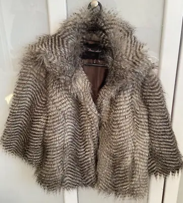 Buy Ladies Brave Soul Size Medium - 12 Grey Striped Furry Jacket Going Out Party • 9£