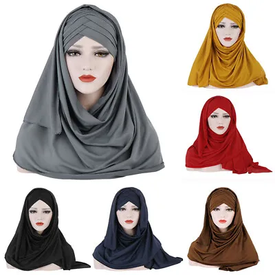 Buy Muslim Instand Shawl Hijab Headscarf One Piece Hijabs Hooded Cap Scarf Islamic • 10.69£