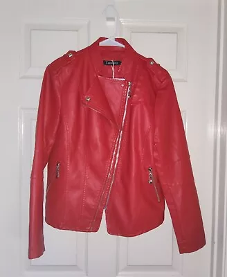 Buy Tanming Women's Faux Leather RED LargeMoto Biker Short Jacket NWT, Great Looking • 50.14£