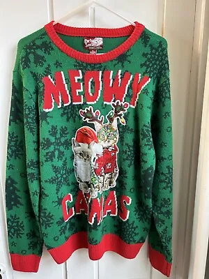 Buy Meowy Catmas Christmas Holiday Party Cat Themed Ugly Sweater Size Medium ￼ • 21.73£