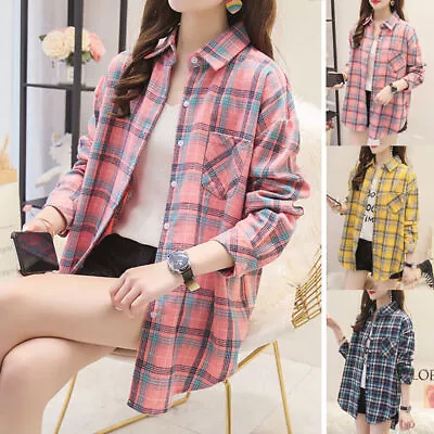 Buy Women Autumn Long Sleeve Checked Shirts Casual Blouse Button Plaid T-shirt Tops • 8.75£