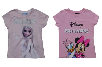 Buy Disney Minnie Mouse Daisy Frozen Elsa Girls Pink White Cotton Jersey T Shirt 3-9 • 5.99£