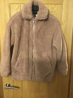Buy Ladies NEW LOOK Dusky Pink Teddy Bear Jacket Size 8 Stunning • 9.99£