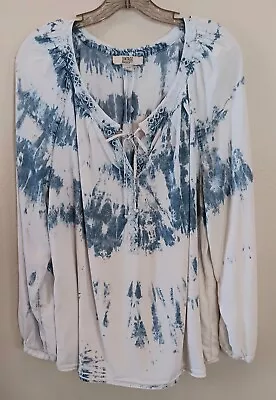 Buy Vintage America XL Soft Tie Dye Boho Peasant Tunic Embroidered Blue Wht Hippie • 23.97£