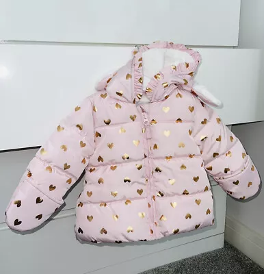 Buy George Baby Pink Hearts Hooded Padded Winter Coat Jacket 3-6 Months NEW • 9.95£
