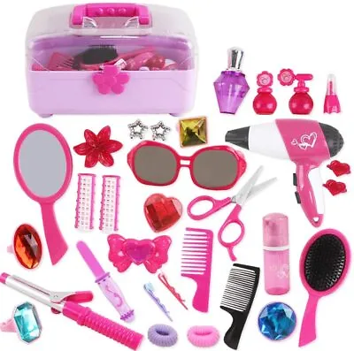 Buy  34PCS Hairdressing And Glamour Vanity Carry Case Play Set Jewellery Gift UK • 18.48£