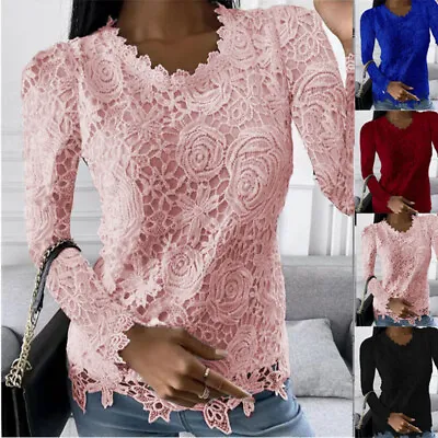 Buy Ladies Blouse T Shirt Tee Lace Long Sleeve Woman's Tops Top Blouse Tee Shirts UK • 13.29£