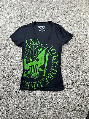 Buy VINTAGE Ramones Glamhead Shirt Womens Medium Black Green V Neck Ladies Y2K FLAW • 16.53£