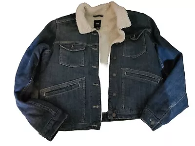 Buy GAP Womens Denim Jean Jacket Fleece Lining Blue Uk Size Medium • 4.99£