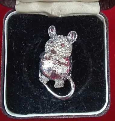 Buy Vintage Jewellery Cute Silver Tone Clear And Red Crystal Mouse Brooch • 1.25£