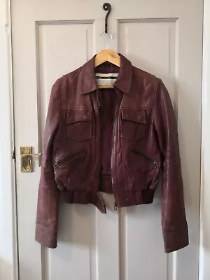 Buy Topshop Genuine Leather Jacket 12 In Burgundy • 70£