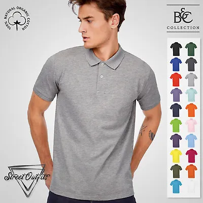 Buy Mens Organic Cotton Pique Polo Shirt Crew Neck Short Sleeve Ringspun Top B&C • 11.49£