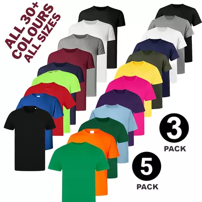 Buy Mens Heavy Blend Plain T-Shirt 100% Cotton High Quality Short Sleeve 3 Pk 5 Pack • 11.99£