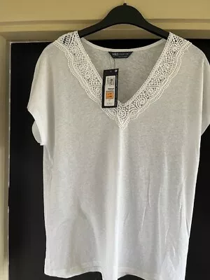Buy Women's Brand New M & S White Lace Trim V-neck Cap Sleeve T-shirt - Size 10 • 7£