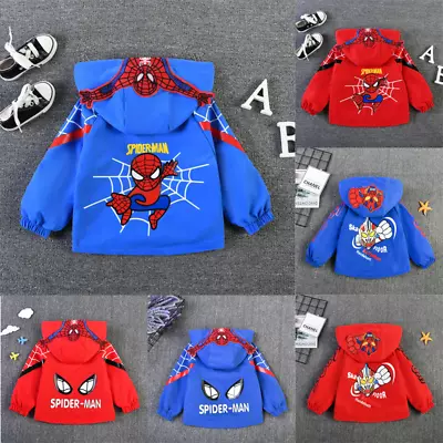 Buy Boys Spiderman Windbreaker Jacket Spring Autumn Kids Hoodie Outerwear 1-6 Years • 9.02£